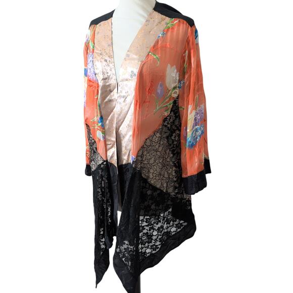 Violet Kay Silk Lace Mixed Media Patchwork Kimono Top Womens 1X Wearable Art - Picture 8 of 9